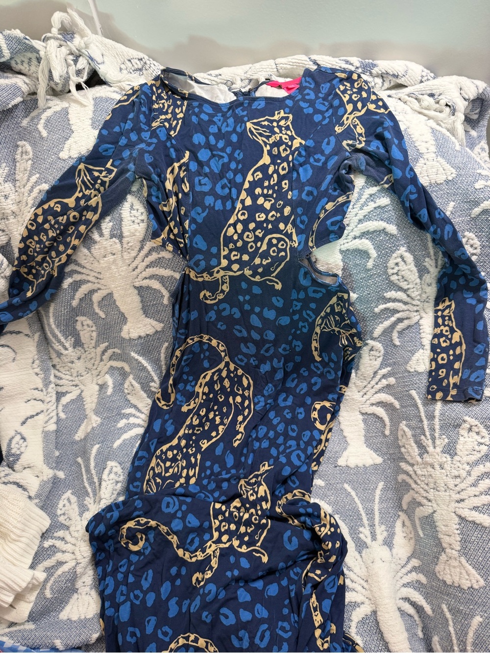 Lilly Pulitzer Blue and Gold Leopard-Print Long Sleeve Maxi Dress - Picture 2 of 4